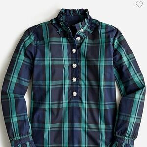 NWT J. Crew ruffle neck black watch plaid size 6